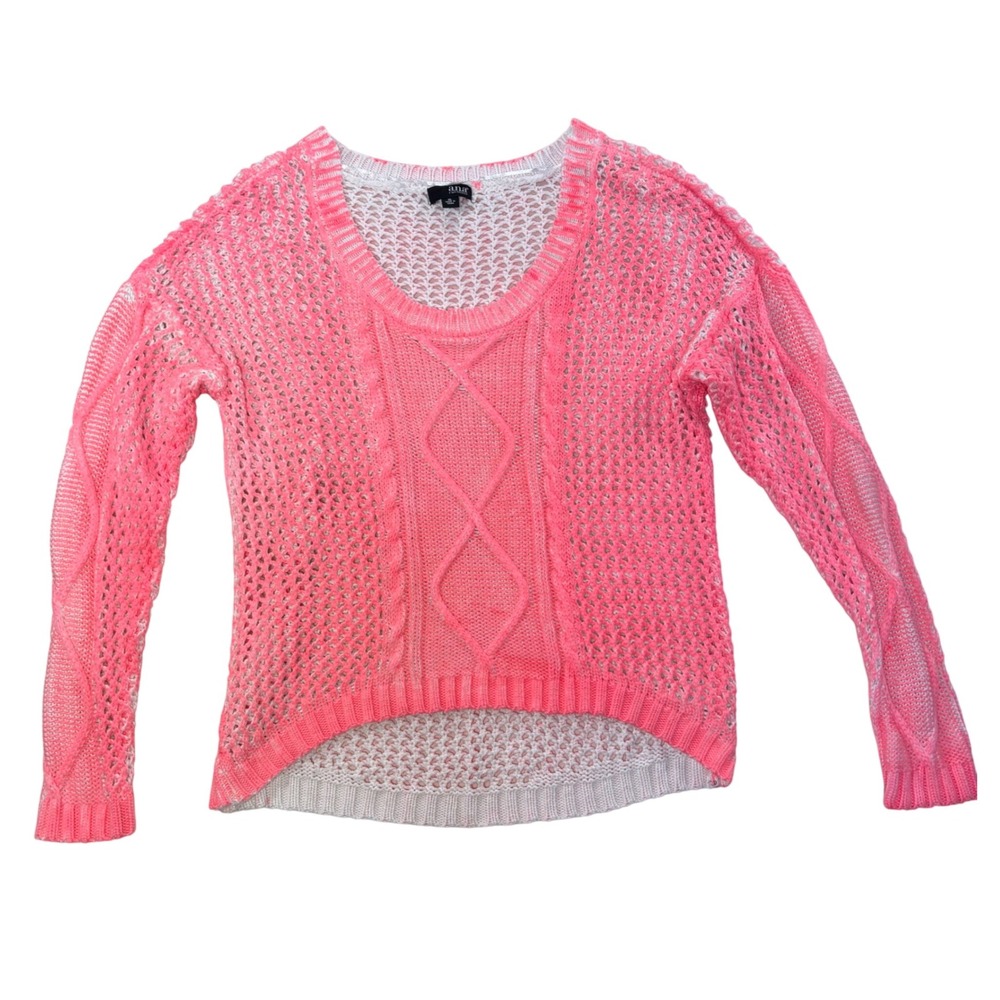 ANA A New Approach Women's XL Pink Cable Knit Mesh Sweater Retro 90s Y2K Vibes